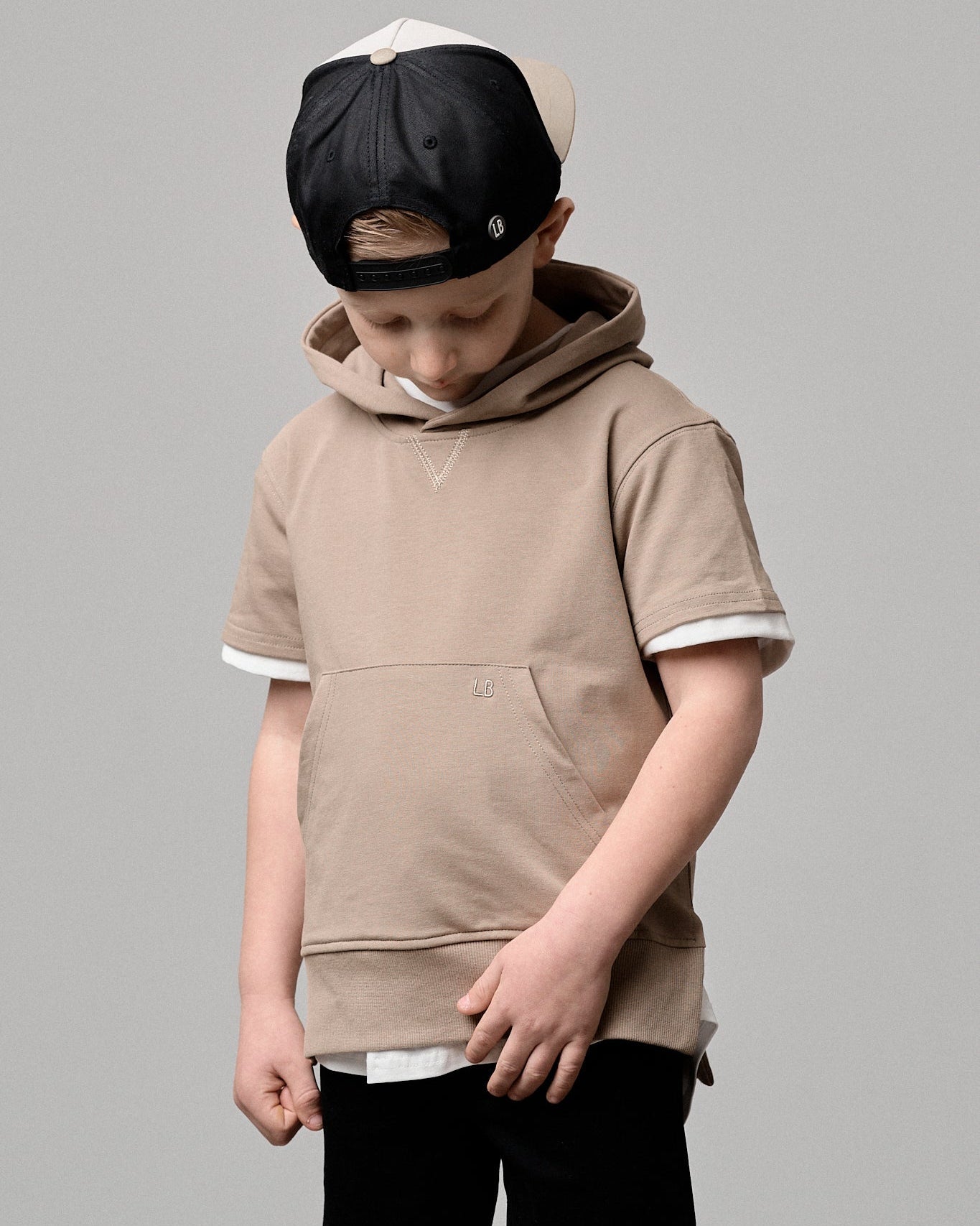 Short Sleeve Hoodie - Driftwood - Little Bipsy