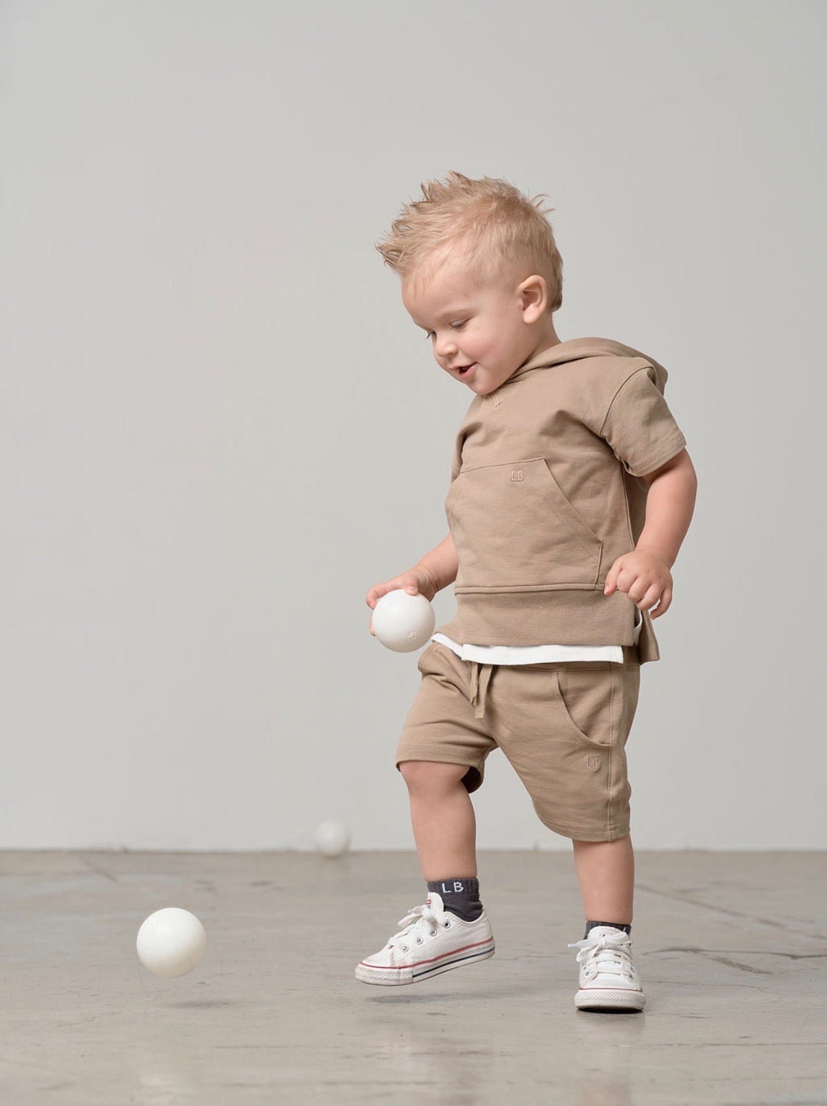 Short Sleeve Hoodie - Driftwood - Little Bipsy