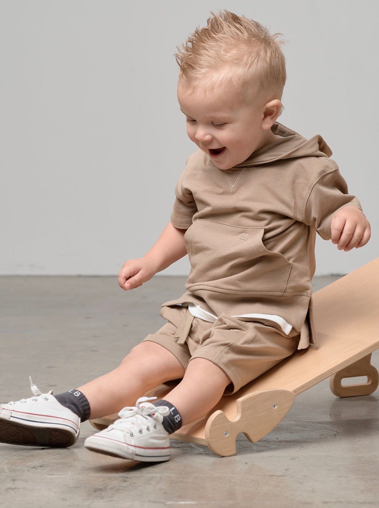 Short Sleeve Hoodie - Driftwood - Little Bipsy