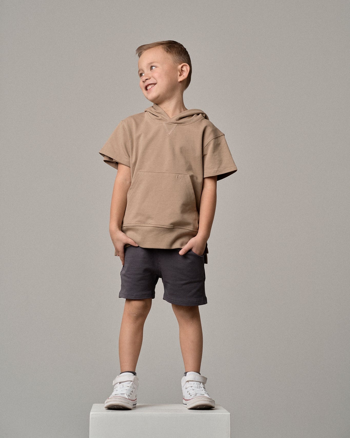 Short Sleeve Hoodie - Driftwood - Little Bipsy