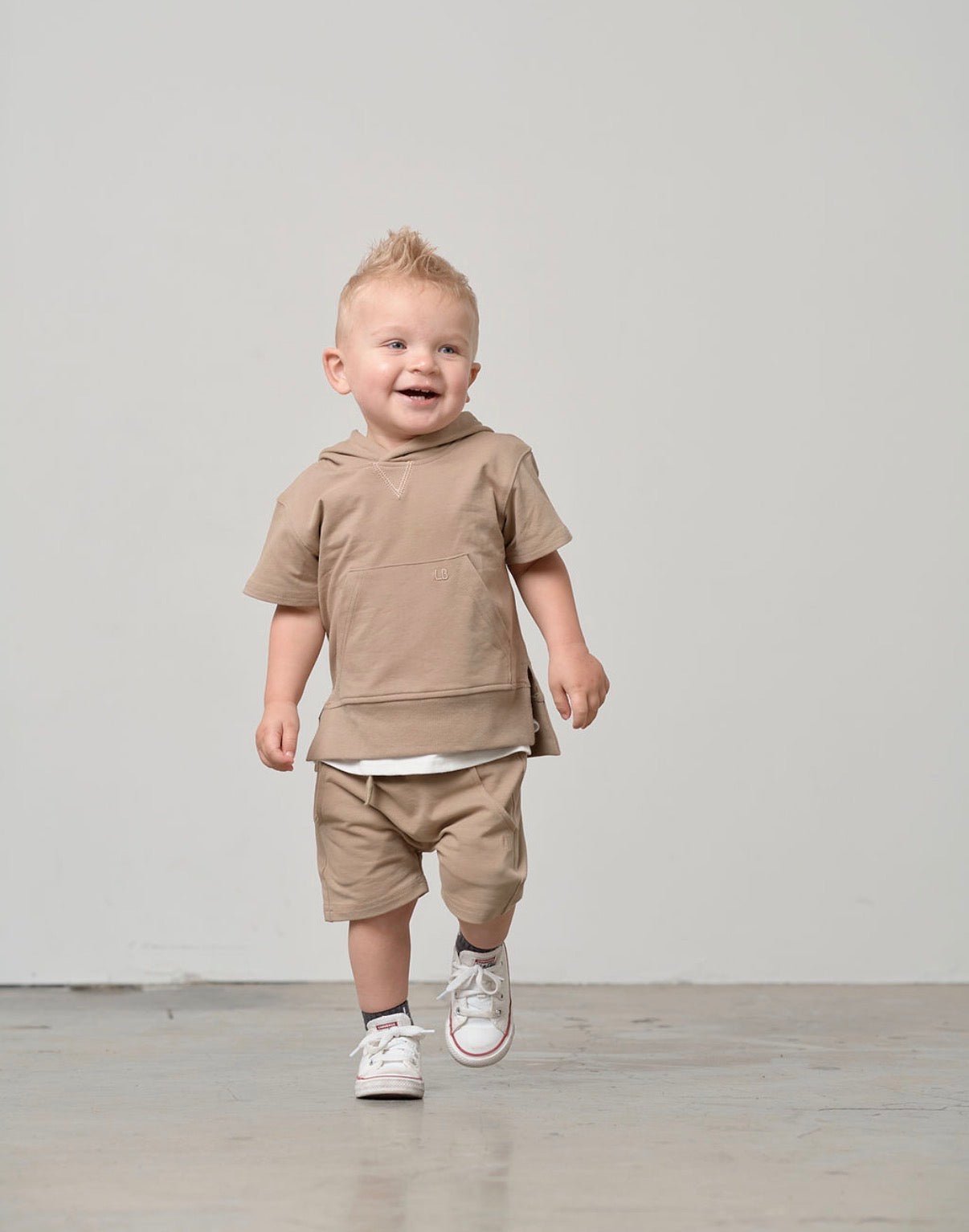 Short Sleeve Hoodie - Driftwood - Little Bipsy