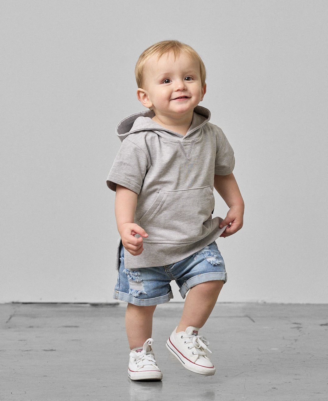 Short Sleeve Hoodie - Grey - Little Bipsy
