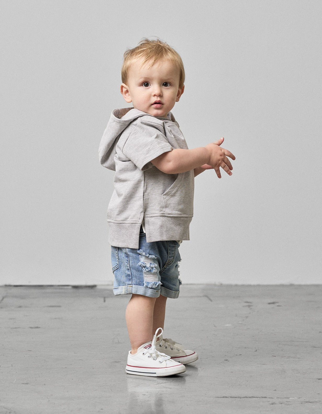 Short Sleeve Hoodie - Grey - Little Bipsy