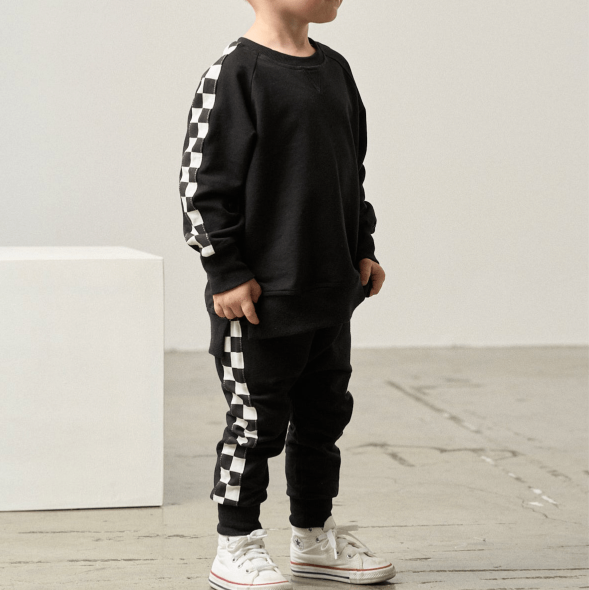 Side Checkered Jogger - Black - Little Bipsy
