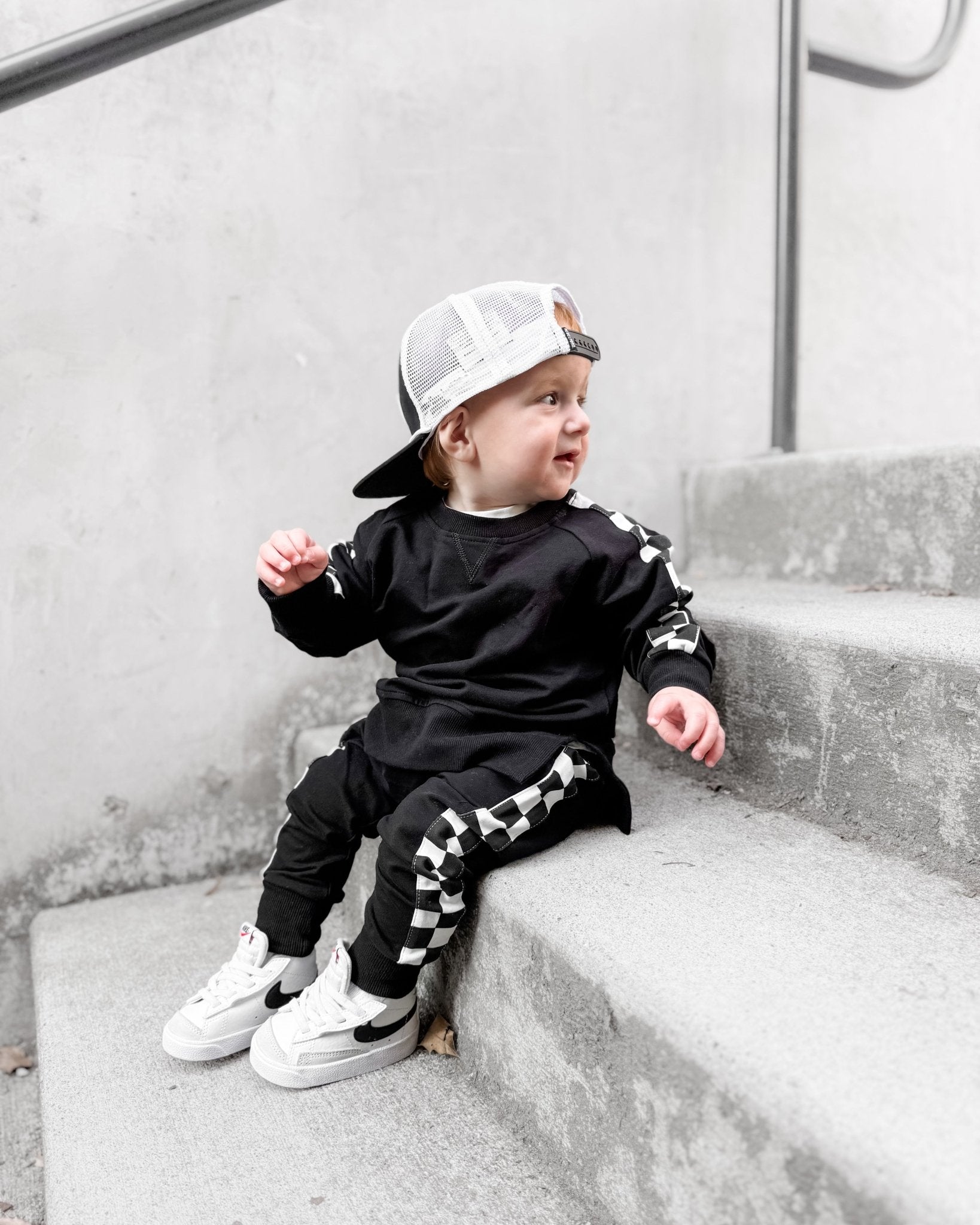 Side Checkered Jogger - Black - Little Bipsy