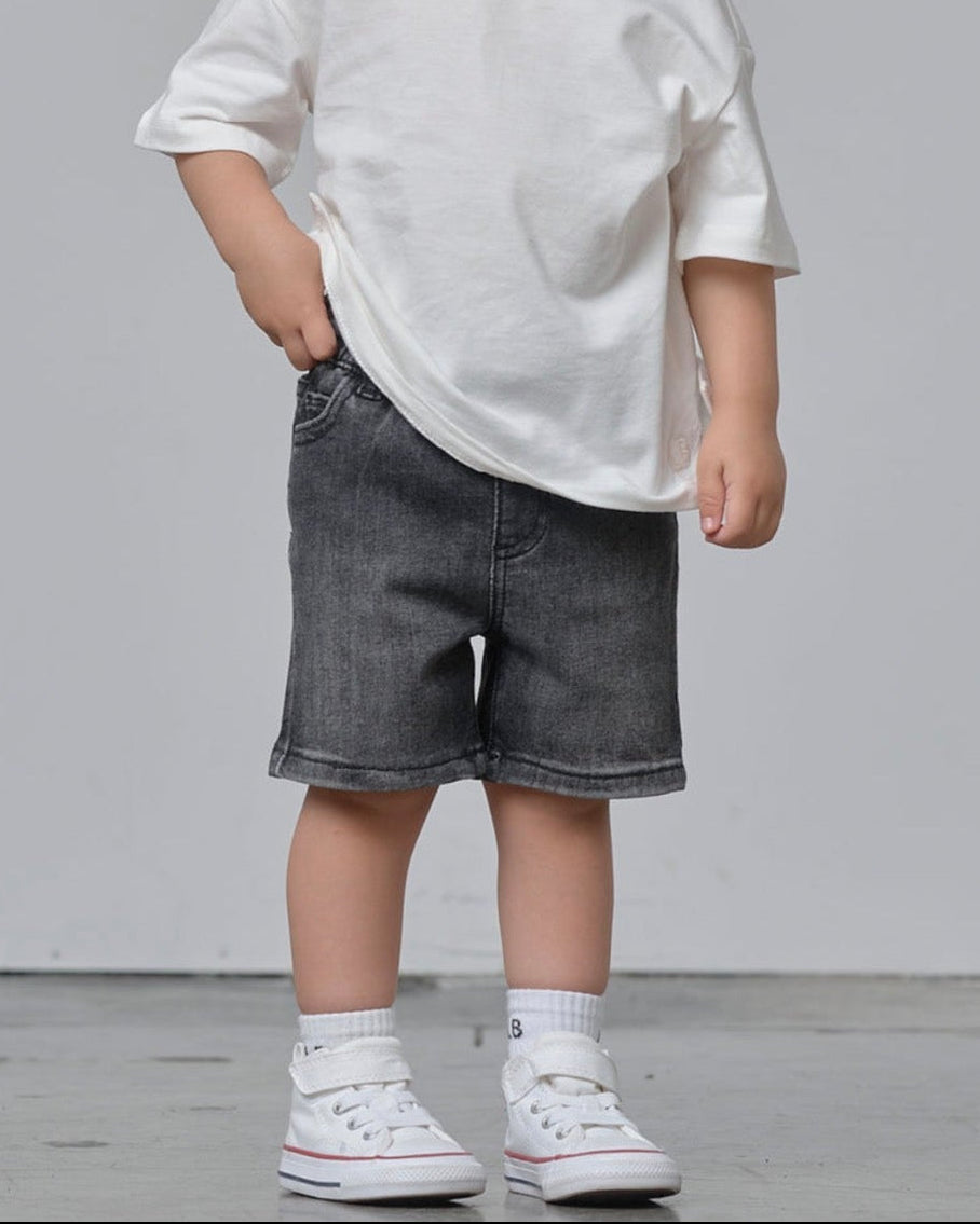 Straight Denim Short - Black Wash - Little Bipsy