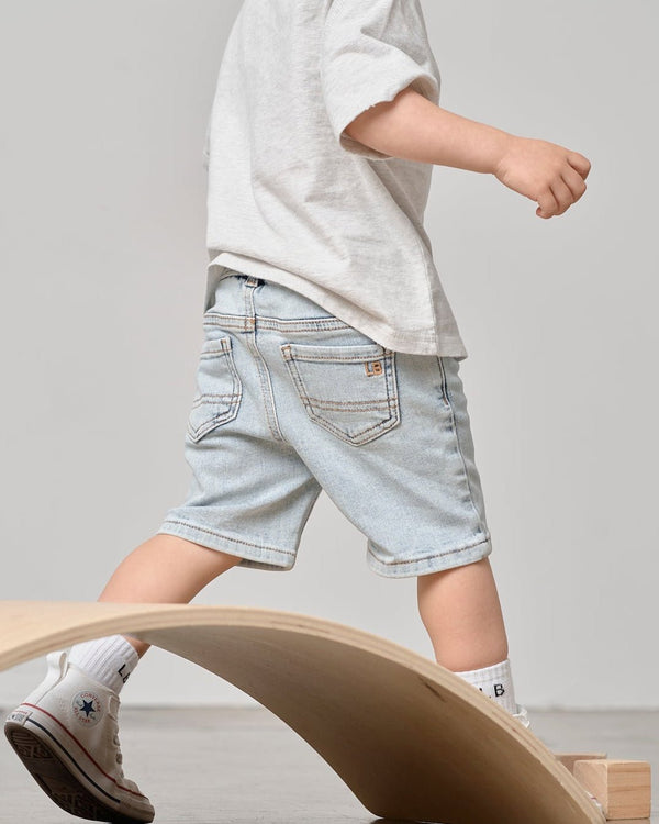 Straight Denim Short - Light Wash - Little Bipsy