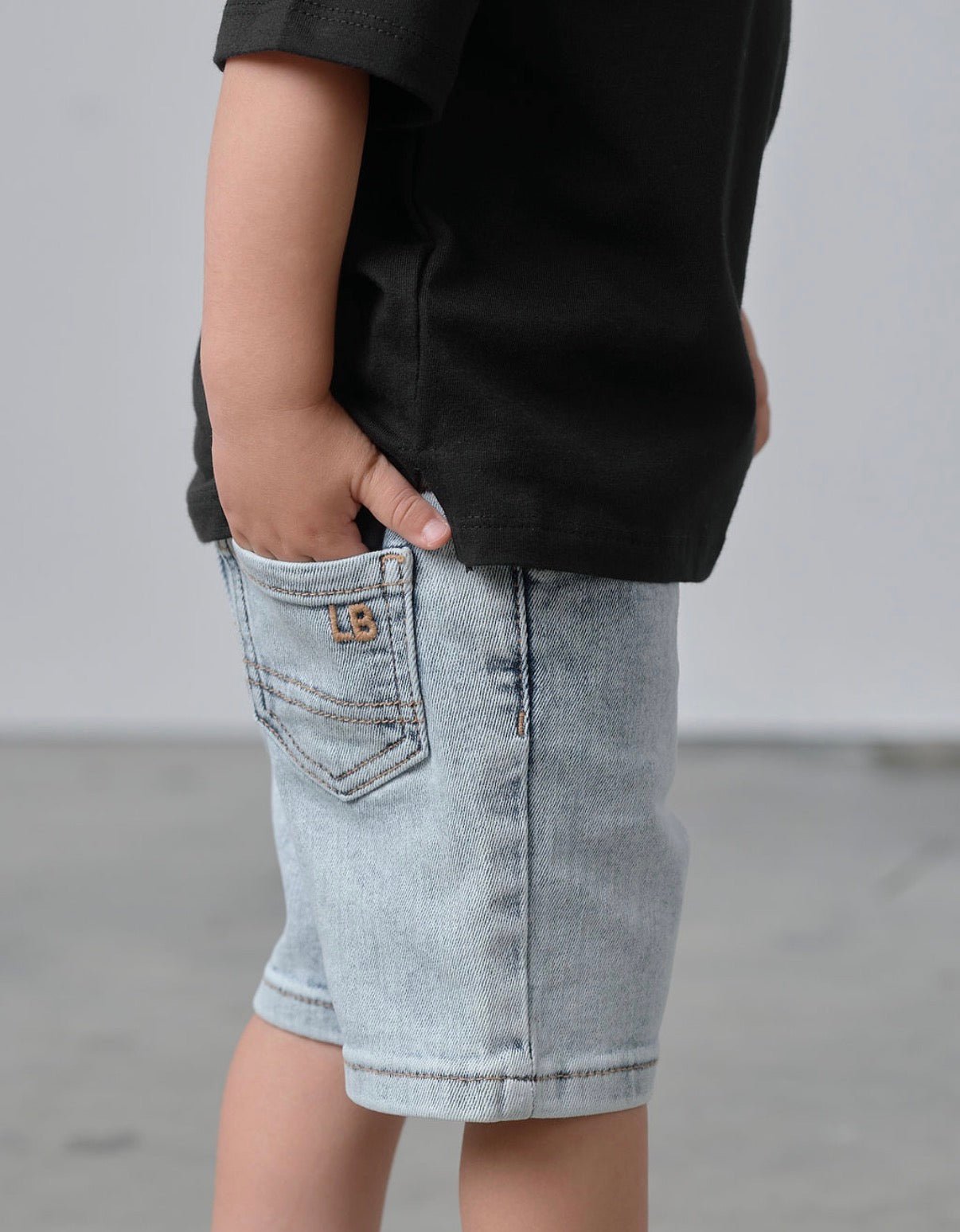 Straight Denim Short - Light Wash - Little Bipsy
