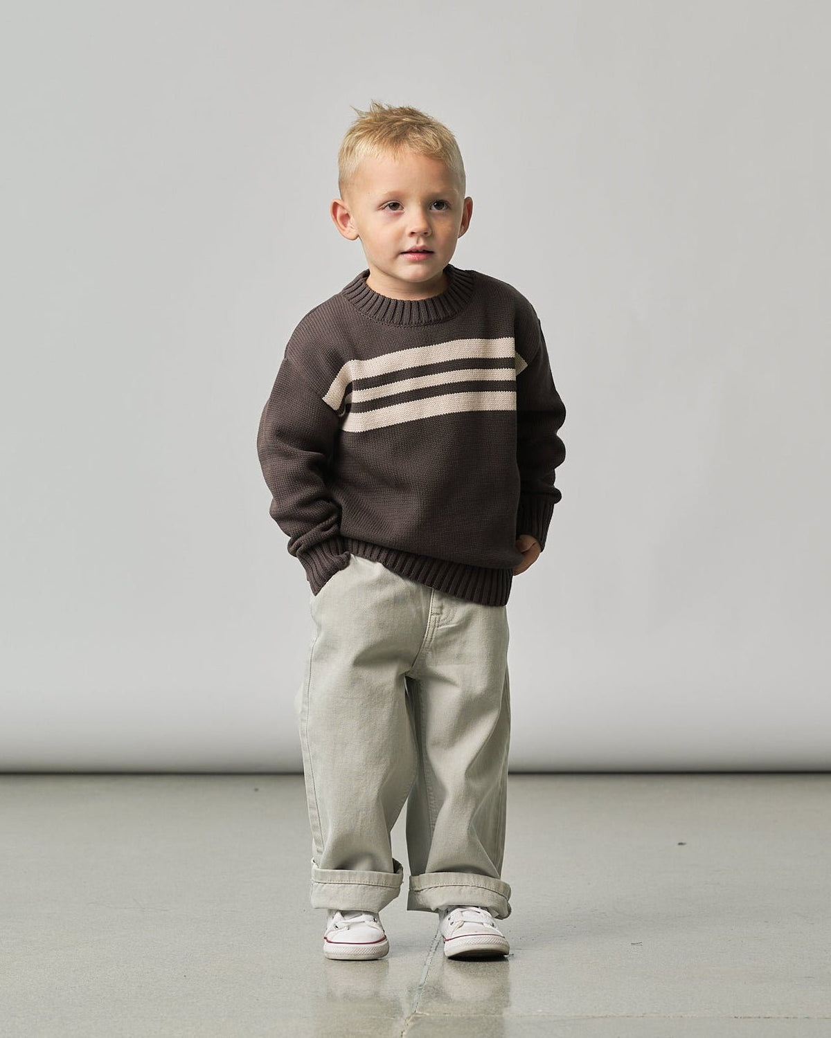 Striped Knit Sweater - Brown - Little Bipsy