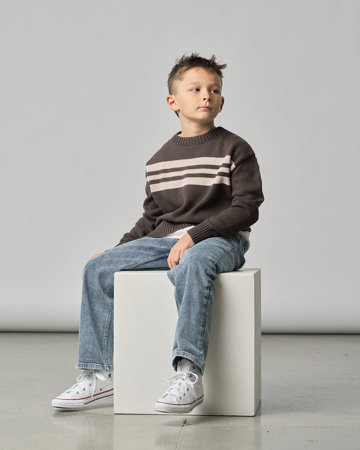 Striped Knit Sweater - Brown - Little Bipsy