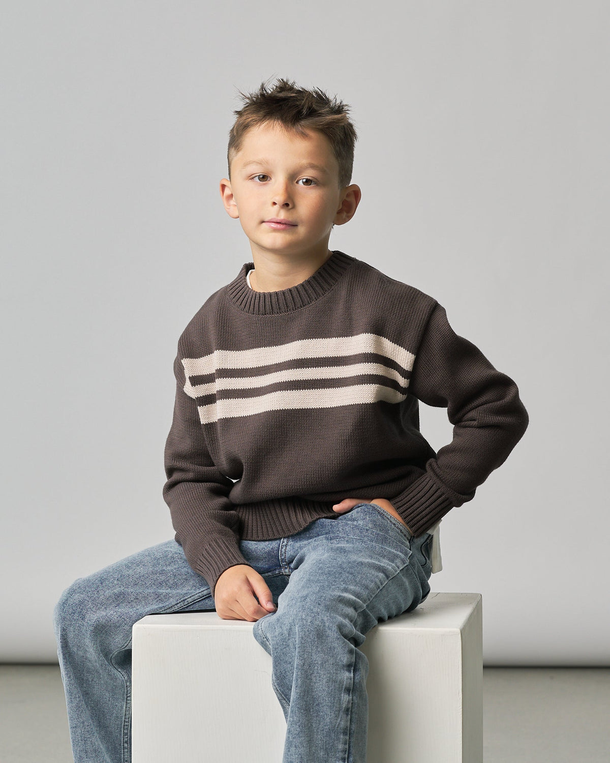 Striped Knit Sweater - Brown - Little Bipsy