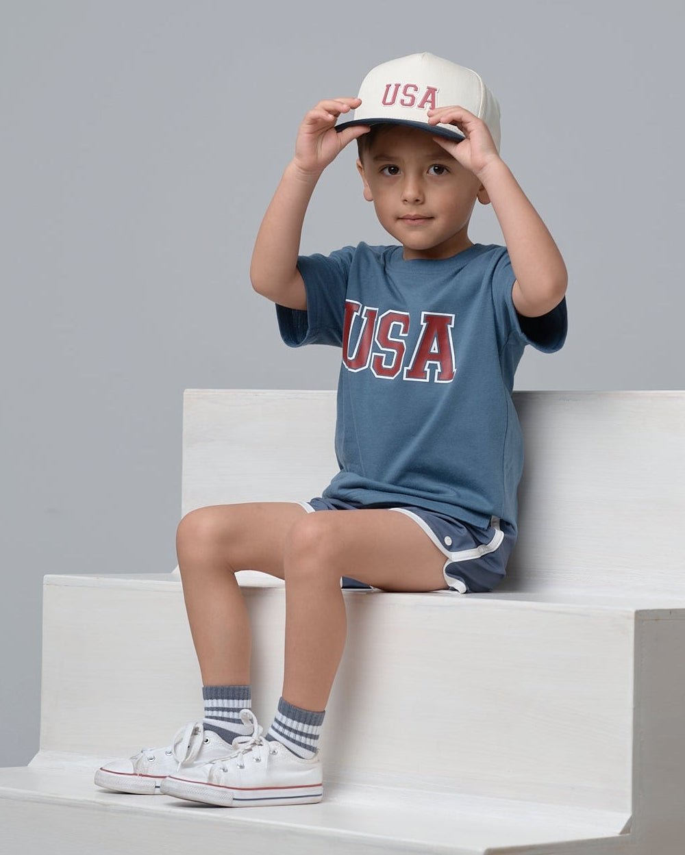 USA Elevated Tee - Worn Indigo - Little Bipsy