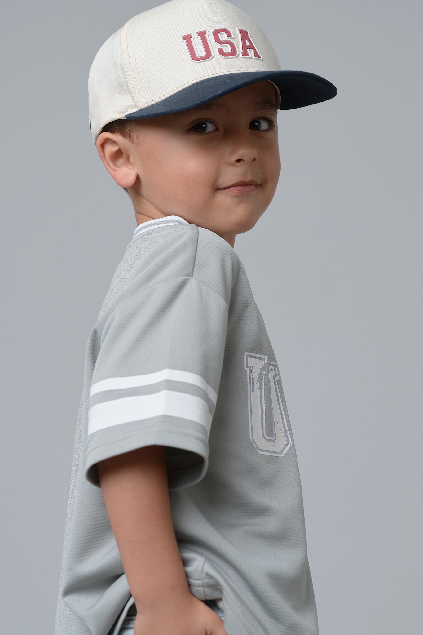 USA Varsity Mesh Tee - Grey - Little Bipsy