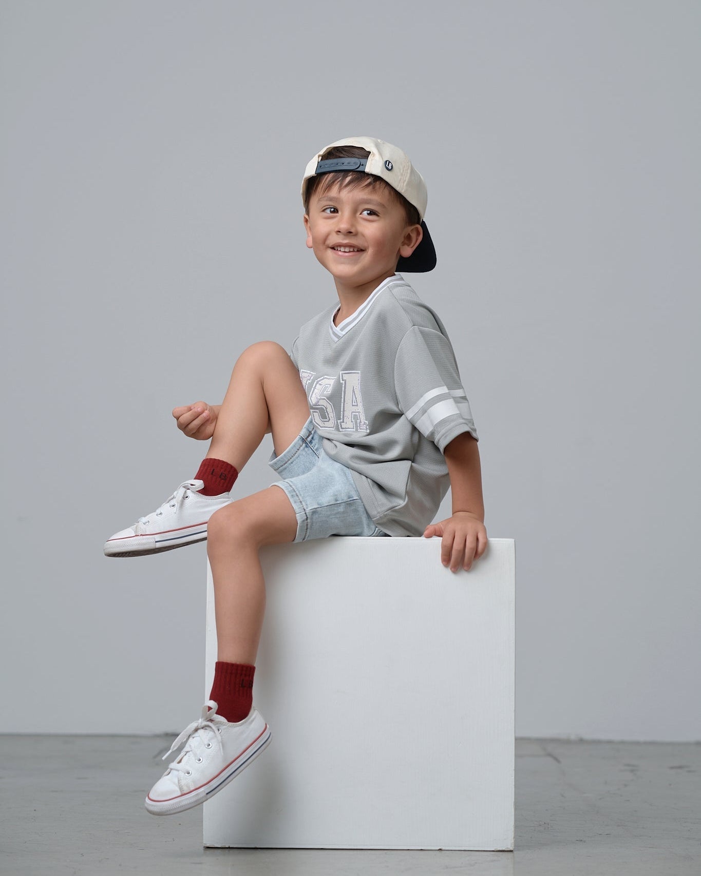 USA Varsity Mesh Tee - Grey - Little Bipsy