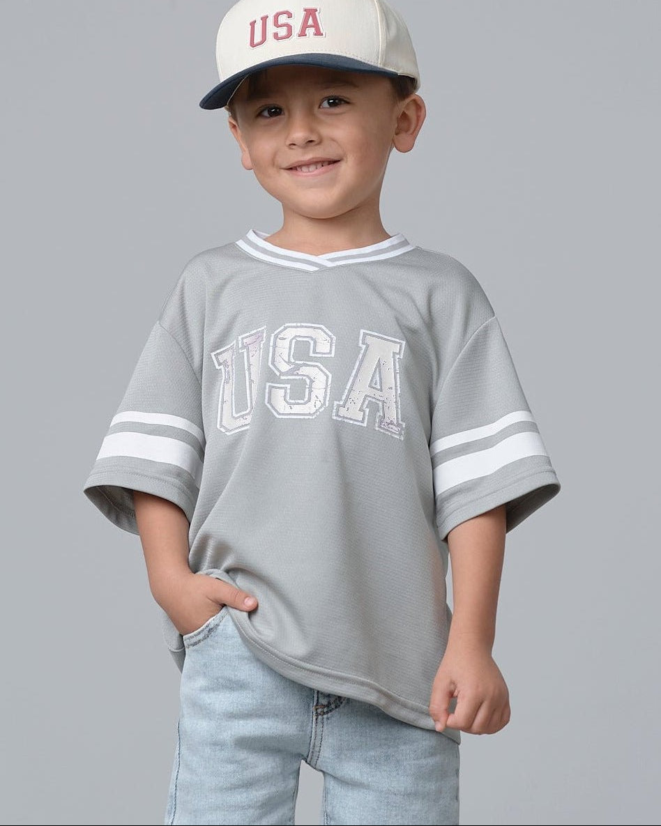 USA Varsity Mesh Tee - Grey - Little Bipsy