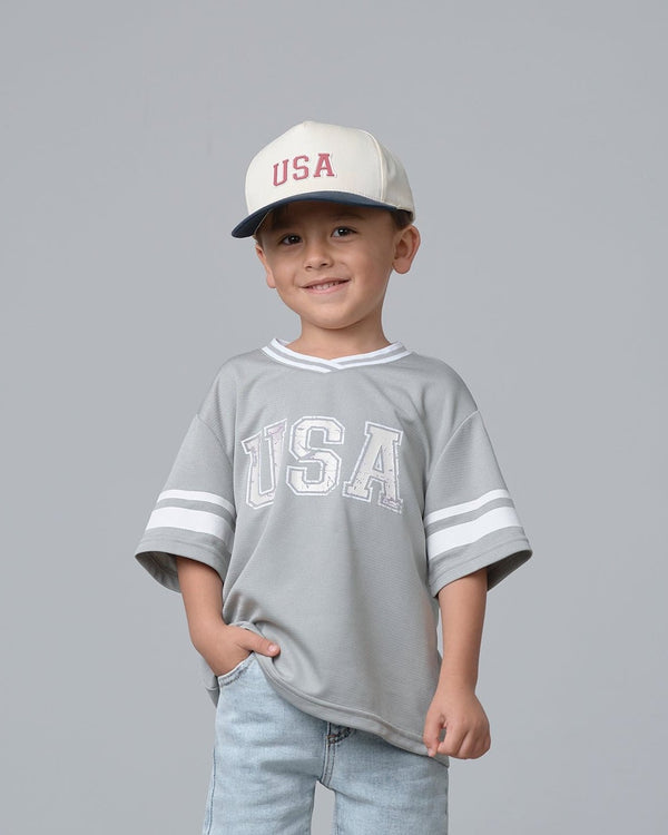 USA Varsity Mesh Tee - Grey - Little Bipsy