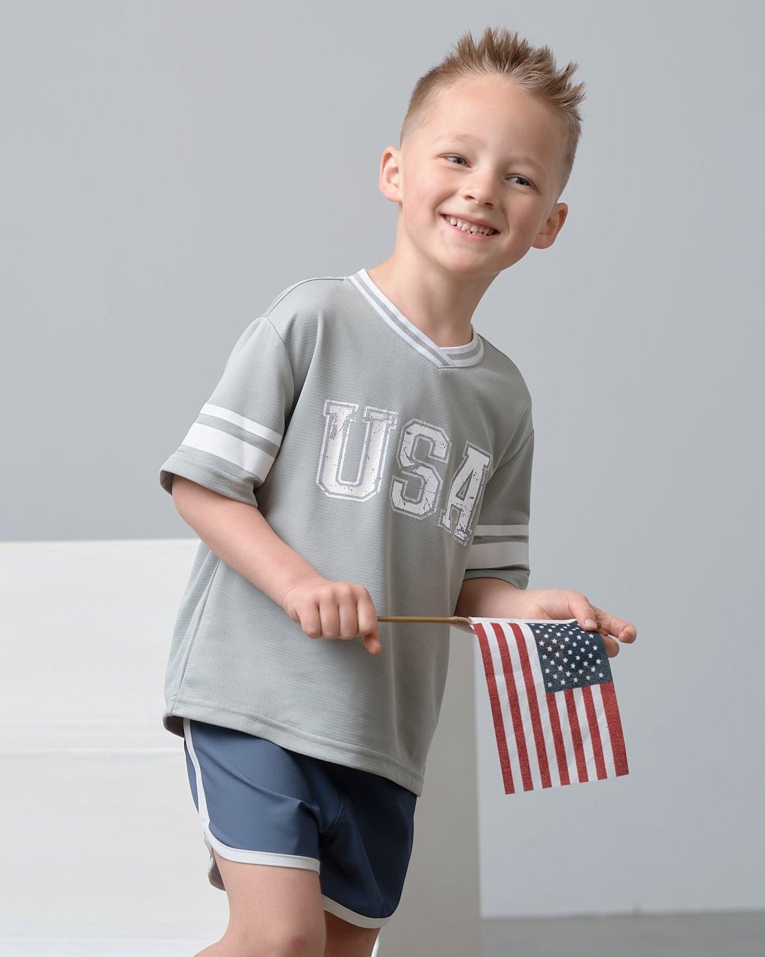 USA Varsity Mesh Tee - Grey - Little Bipsy