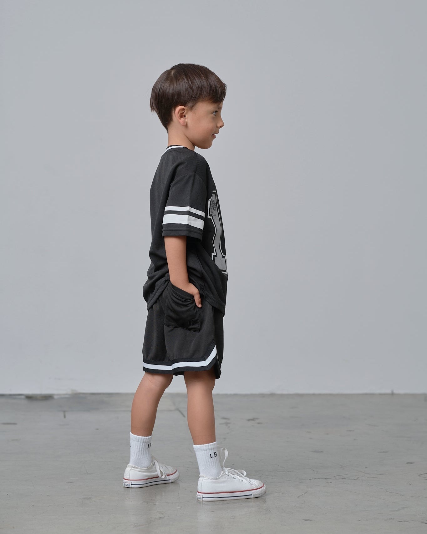 Varsity Mesh Tee - Black - Little Bipsy