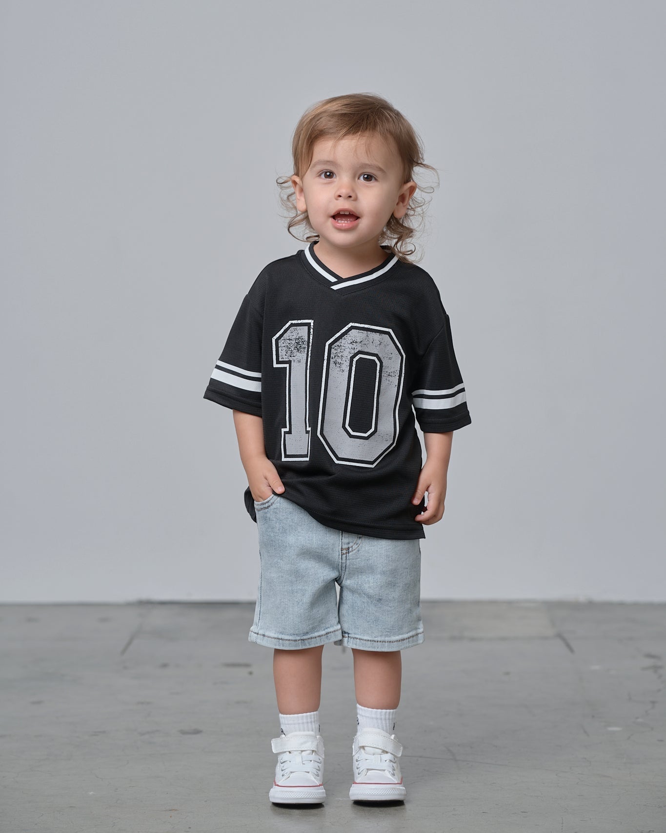 Varsity Mesh Tee - Black - Little Bipsy