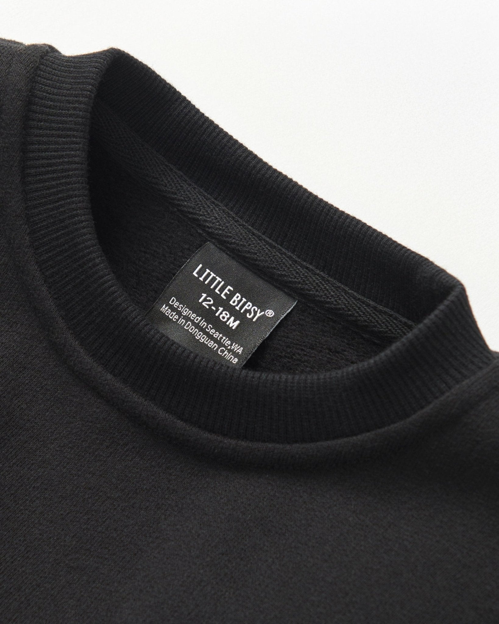 Waffle Hybrid Crewneck - Black - Little Bipsy