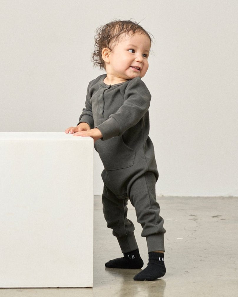 Waffle Romper - Shadow - Little Bipsy