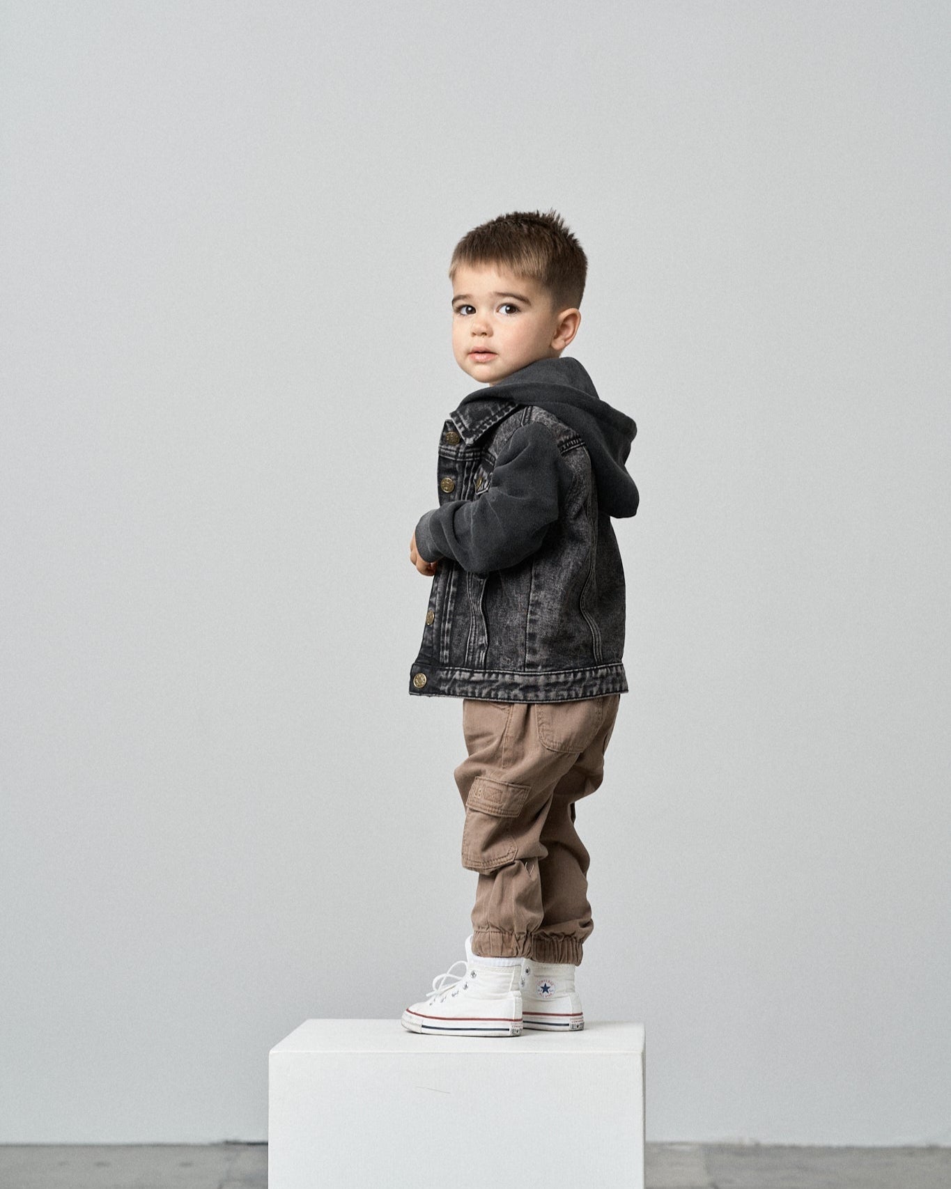 Washed Hooded Denim Jacket - Black - Little Bipsy