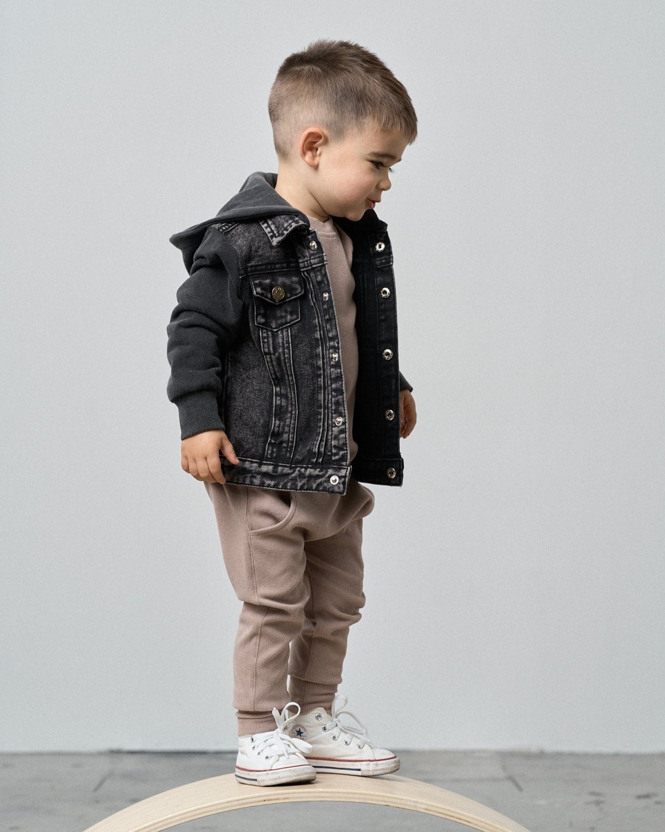 Washed Hooded Denim Jacket - Black - Little Bipsy