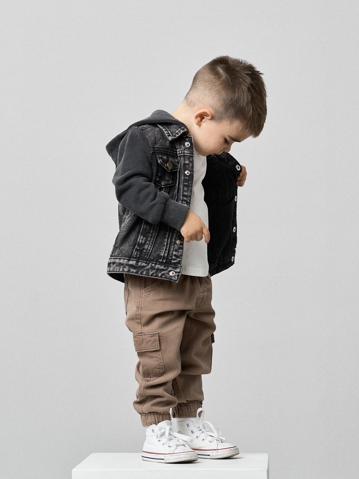 Washed Hooded Denim Jacket - Black - Little Bipsy