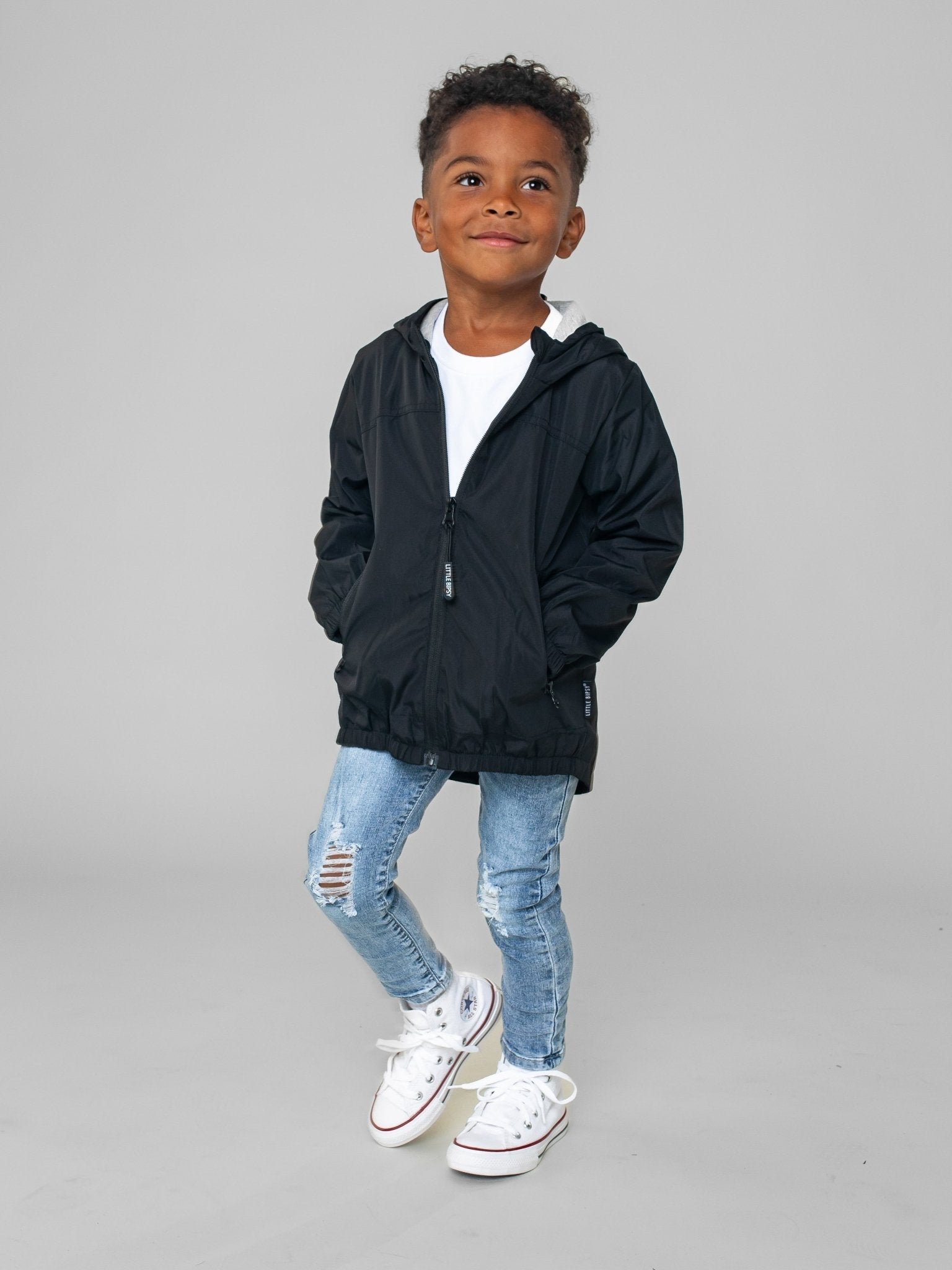 Kids Windbreaker Jacket - Black - Little Bipsy