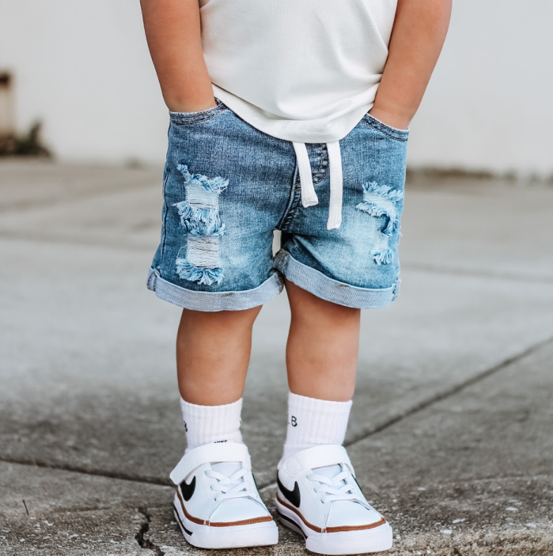 Distressed denim top shorts toddler