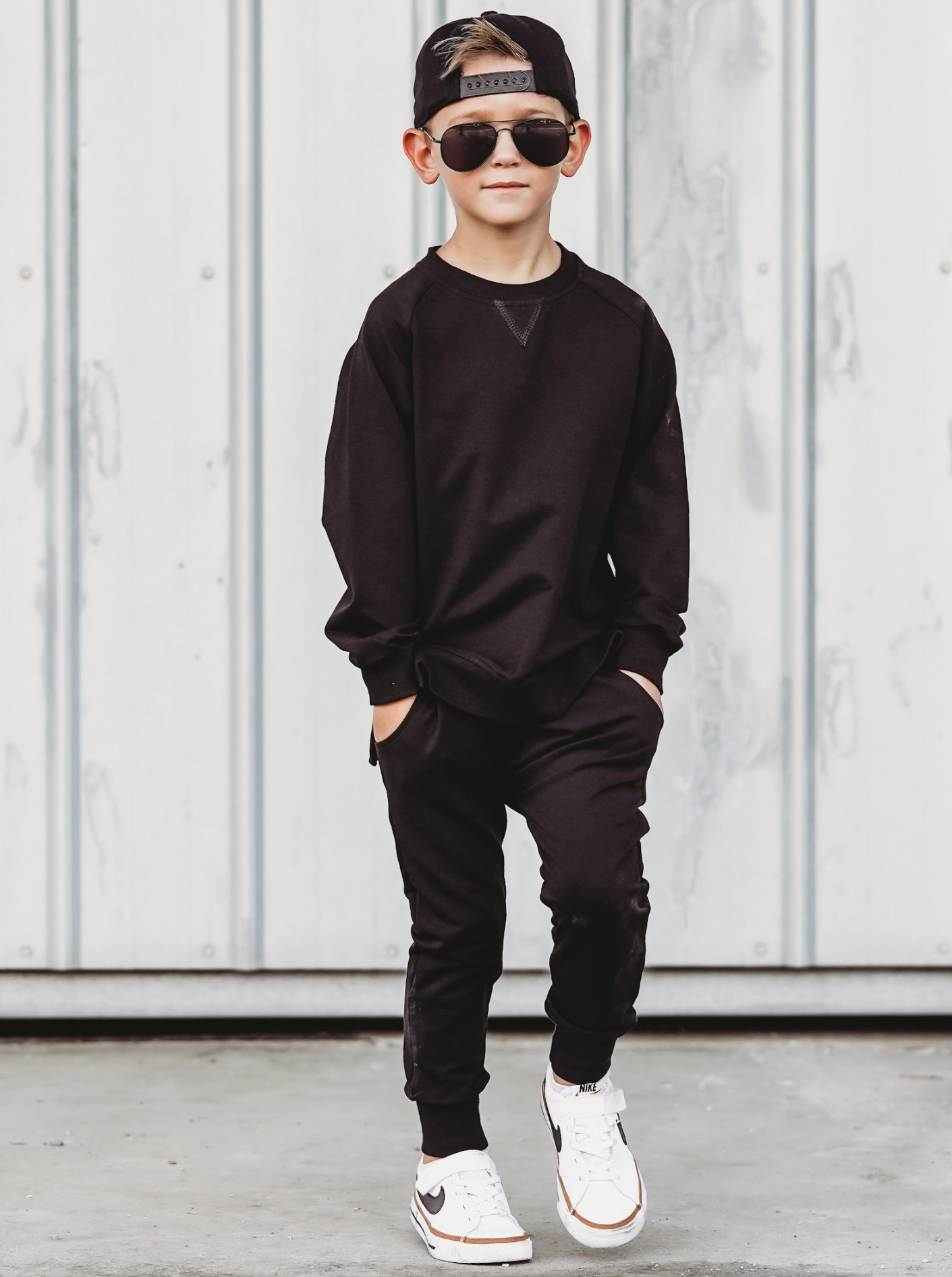 Kids black jogging suit sale