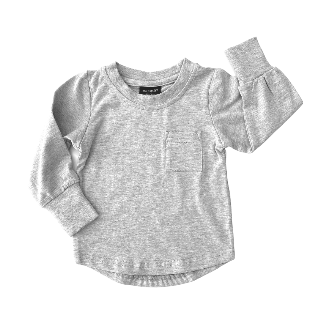 Long Sleeve Pocket Tee - Grey | Little Bipsy Collection