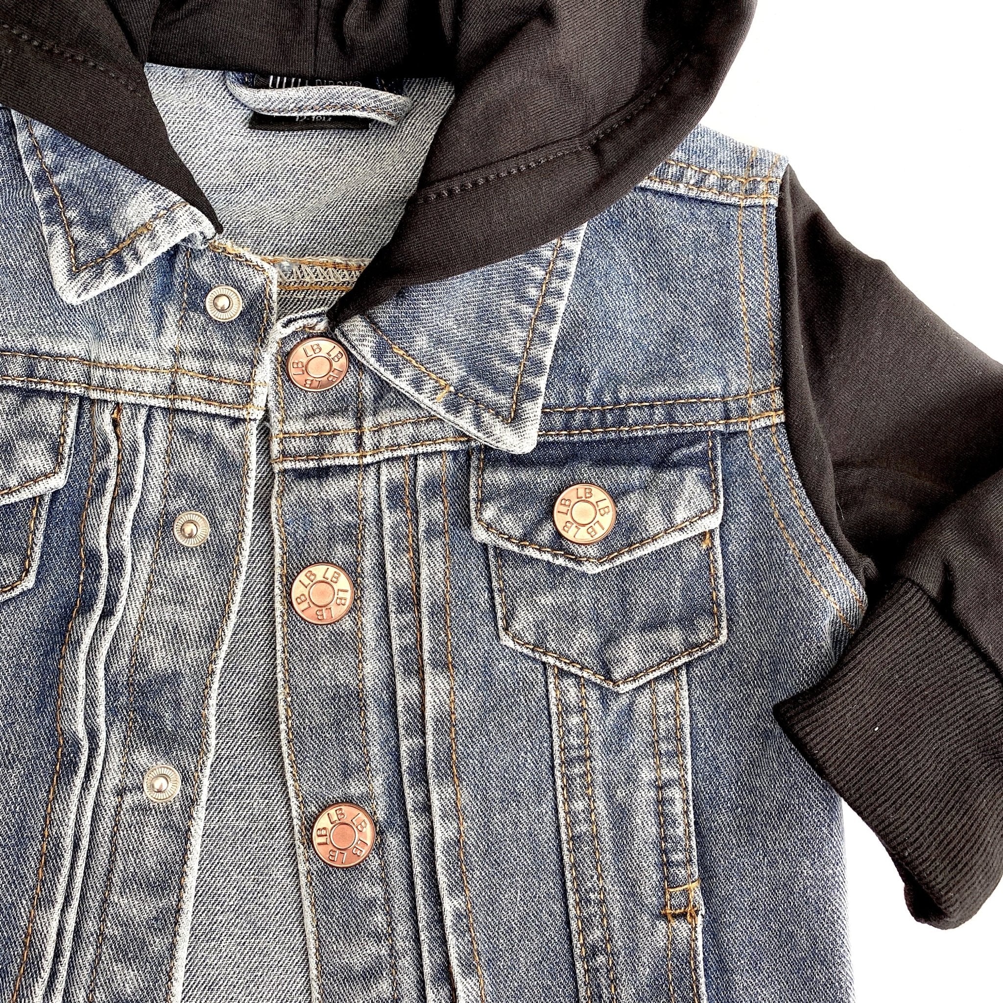 Baby Hooded Denim Jacket - Black - Little Bipsy