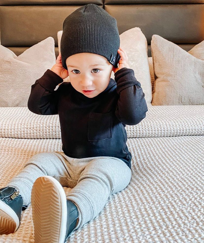 Baby Long Sleeve Pocket Tee - Black - Little Bipsy