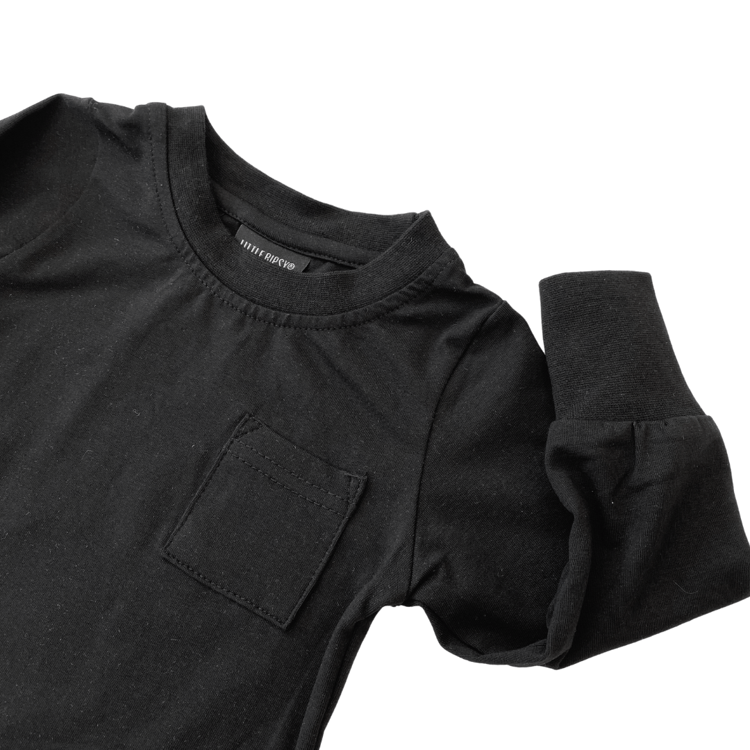 Baby Long Sleeve Pocket Tee - Black - Little Bipsy