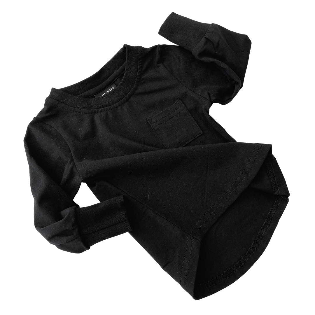 Baby Long Sleeve Pocket Tee - Black - Little Bipsy
