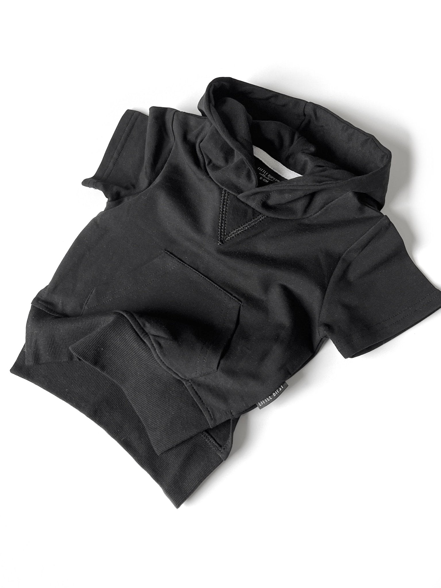 Baby Short Sleeve Hoodie - Black - Little Bipsy