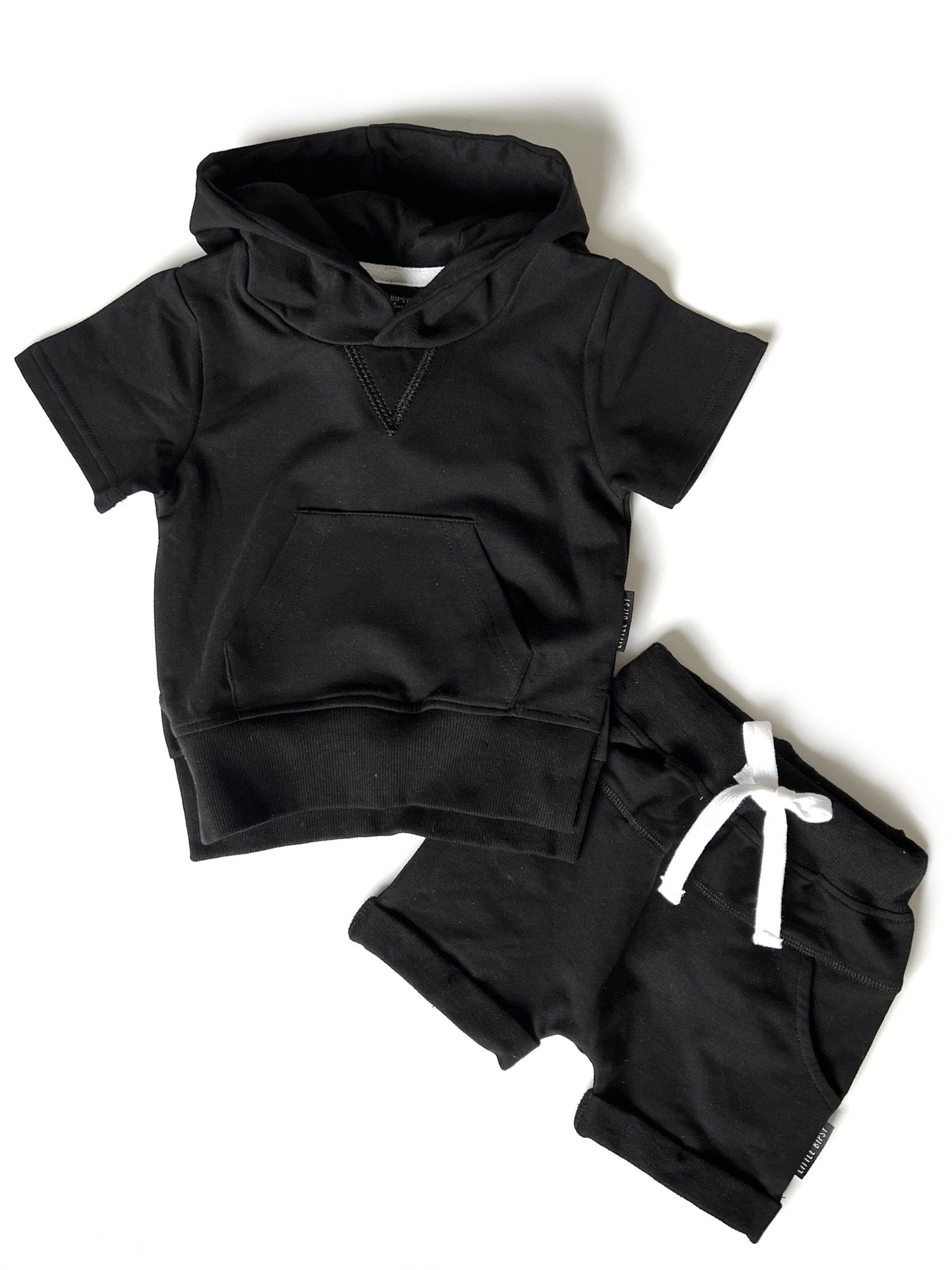 Baby Short Sleeve Hoodie - Black - Little Bipsy