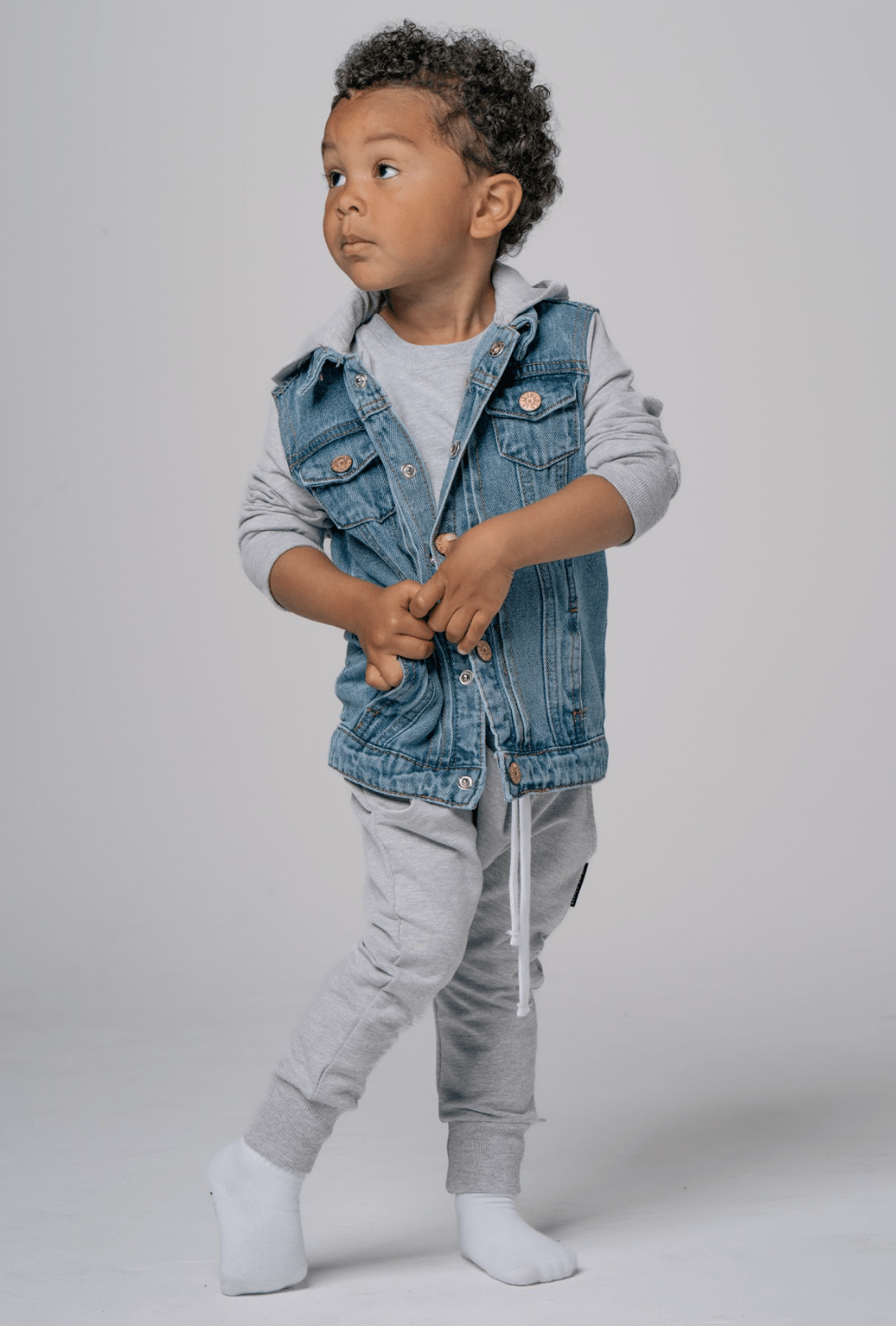Hooded Denim Jacket - Grey - Little Bipsy