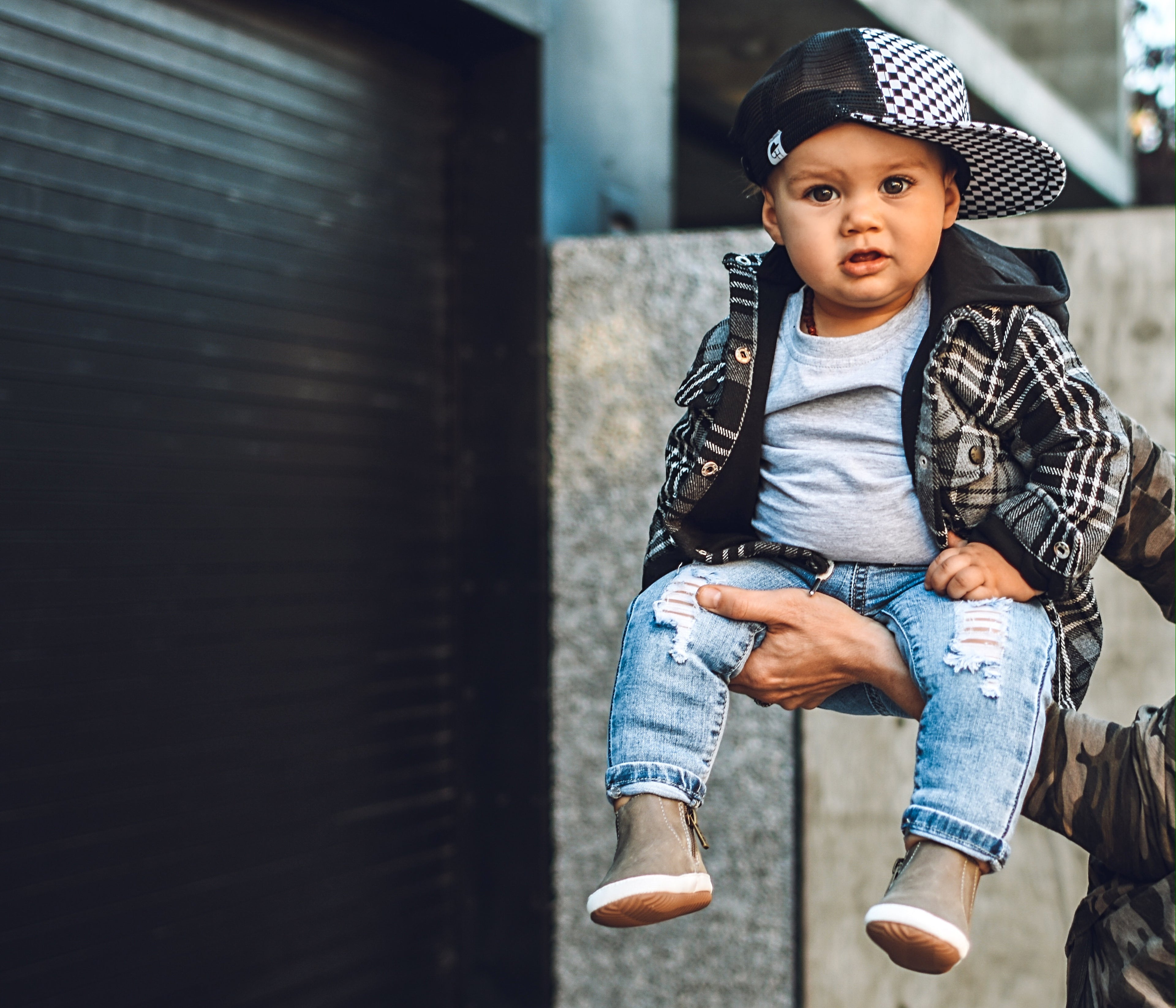 toddler street style outfit with toddler ripped denim