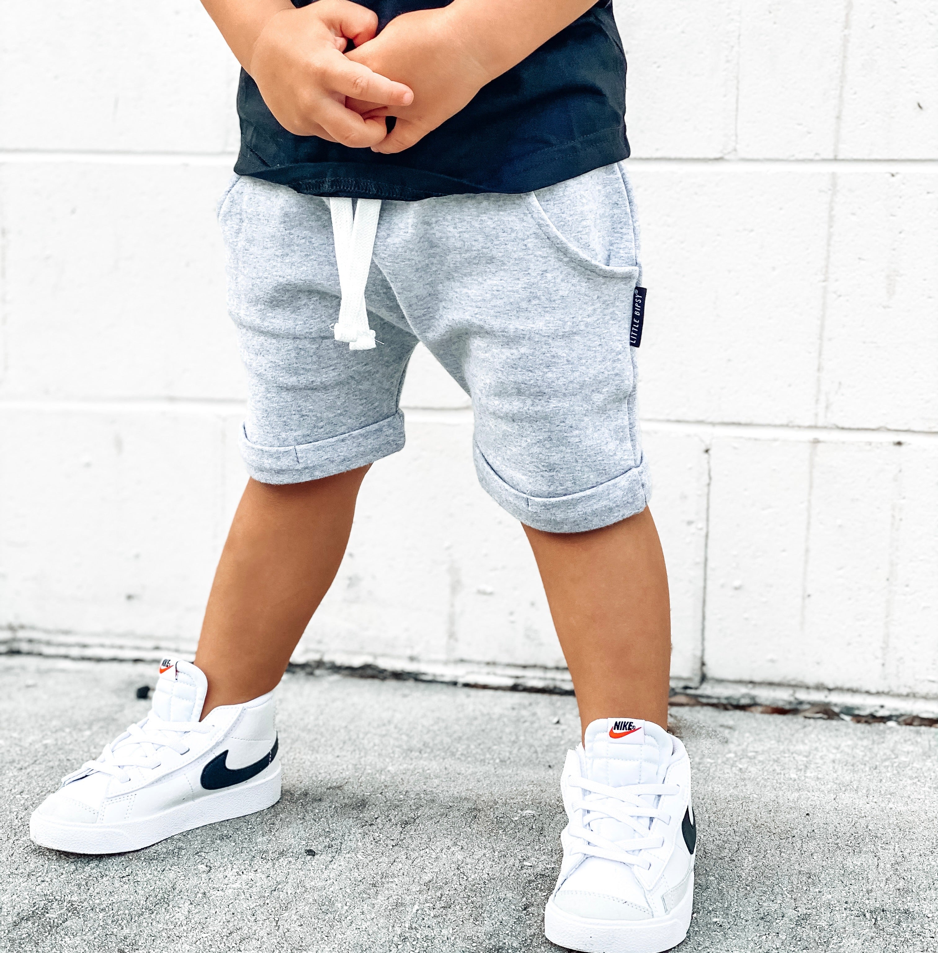 kids trendy outfit with kids grey sweat shorts