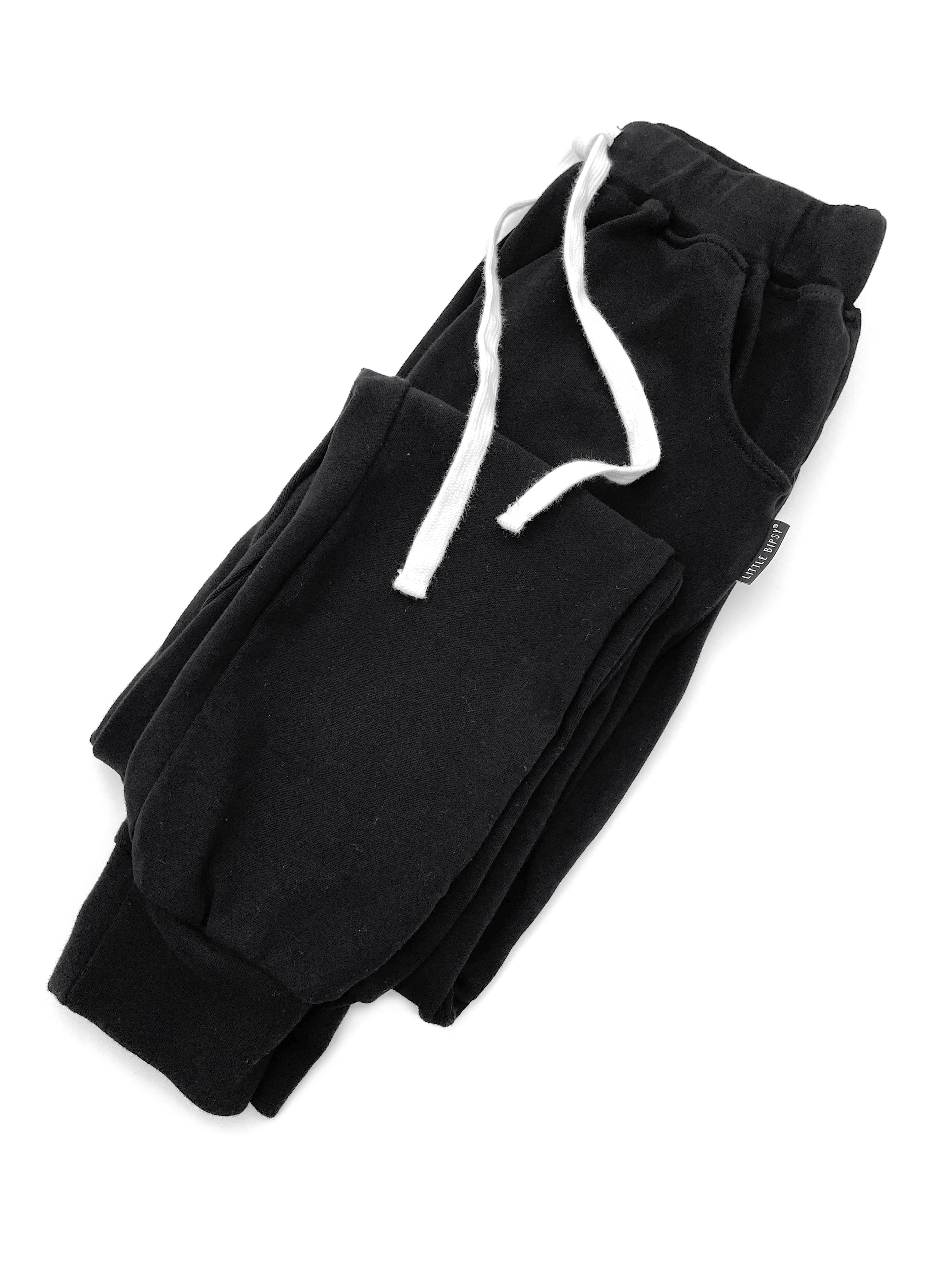 Adult black jogger and white drawstring