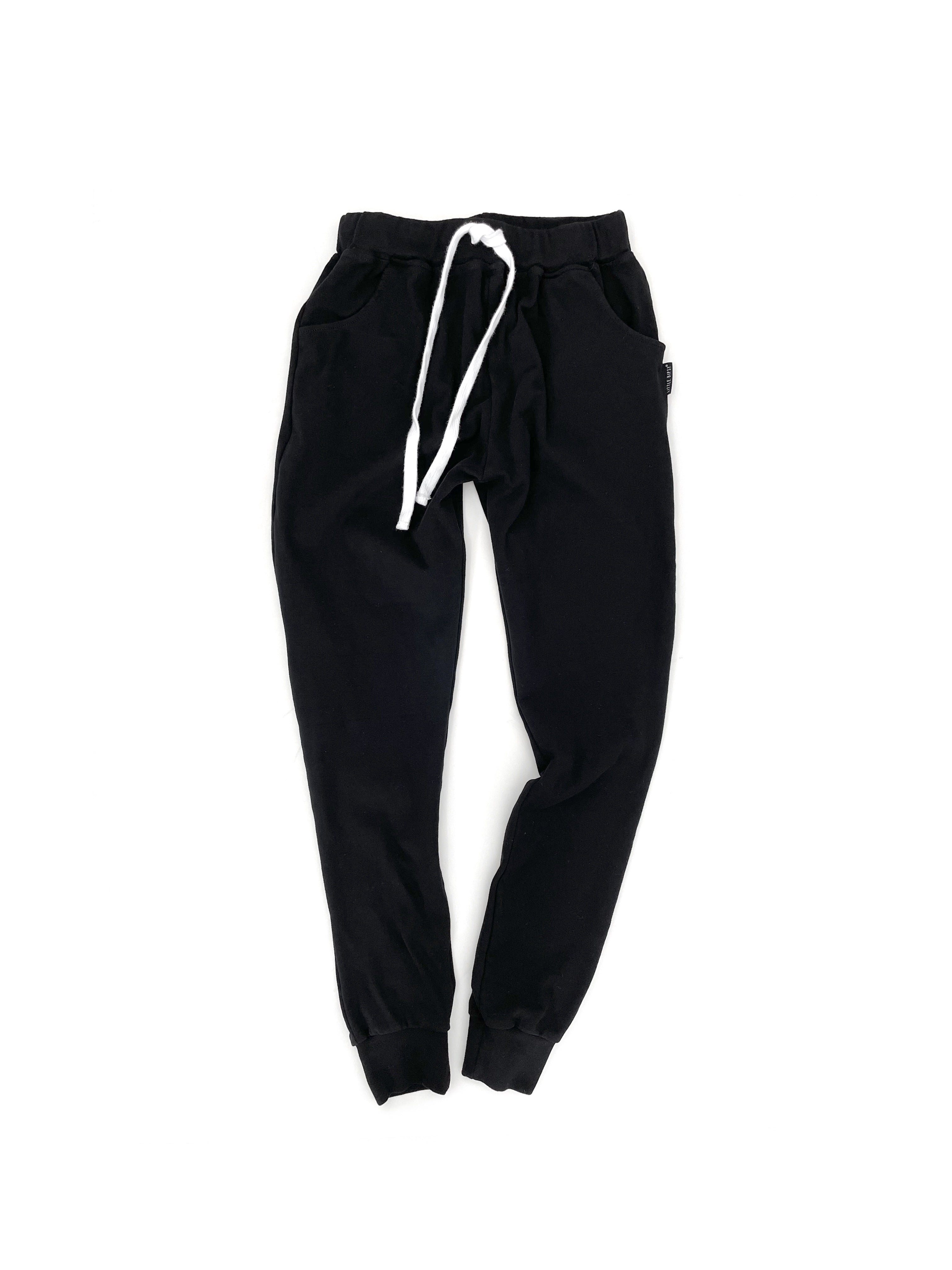 Adult black joggers with functional white drawstring