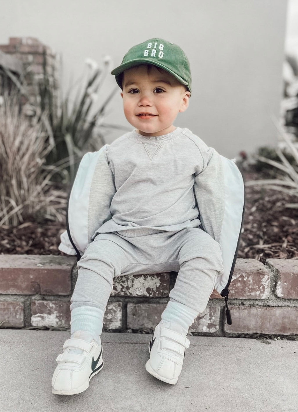 toddler street style outfit with toddler grey joggers