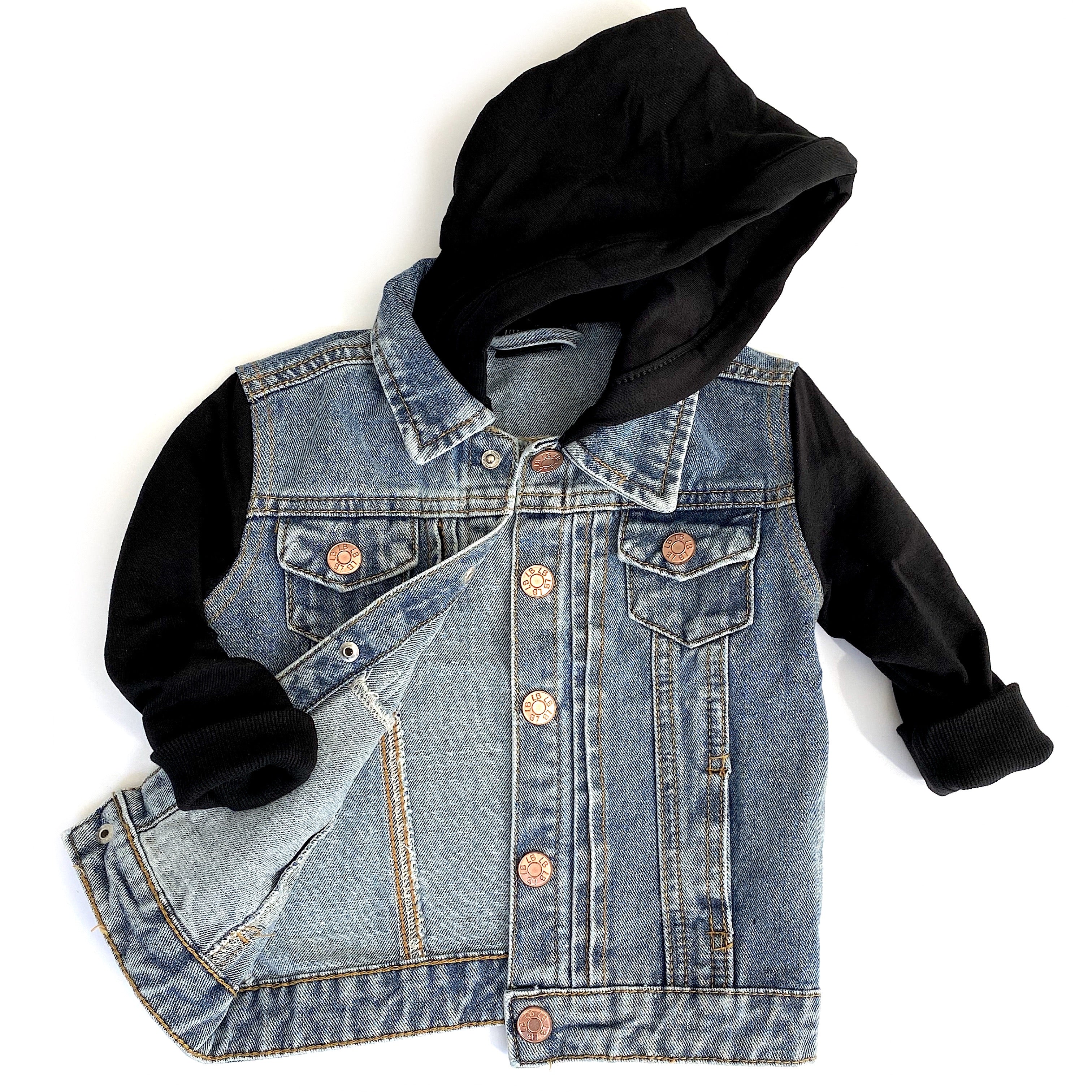 Kids Jean Jacket with Black Hoodie - Little Bipsy